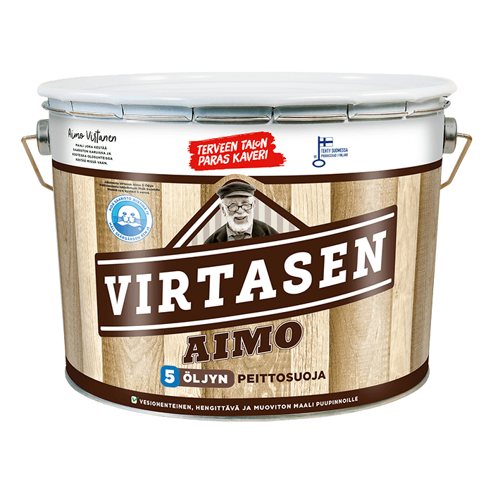 Virtasen Aimo Virtasen Aimo -maalipurkki.